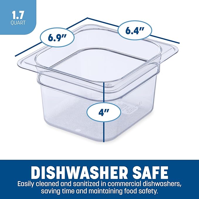 Carlisle FoodService Products Plastic Food Pan 1/6 Size 4 Inches Deep Clear