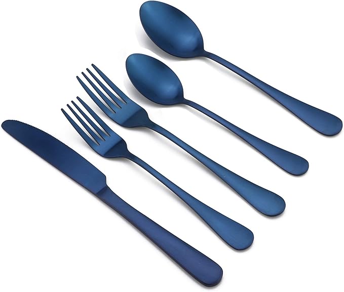 20-Piece Stainless Steel Flatware Set, Matte Finish Blue, Service for 4
