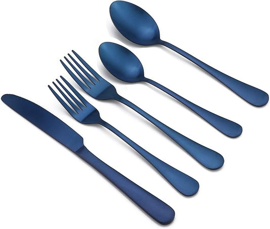 20-Piece Stainless Steel Flatware Set, Matte Finish Blue, Service for 4