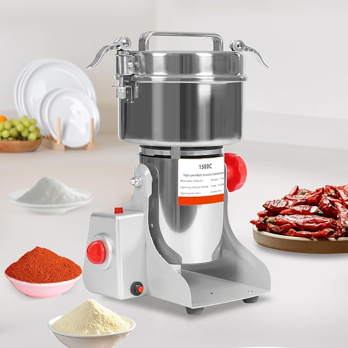 1500g High Speed Food Electric Stainless Steel Grinder Mill Seeds,4100W Electric Grain Mill,30000r/min,Flour Nut Pill Wheat Corn Herbs Spices & Seasonings Dry Grinder (1500g)
