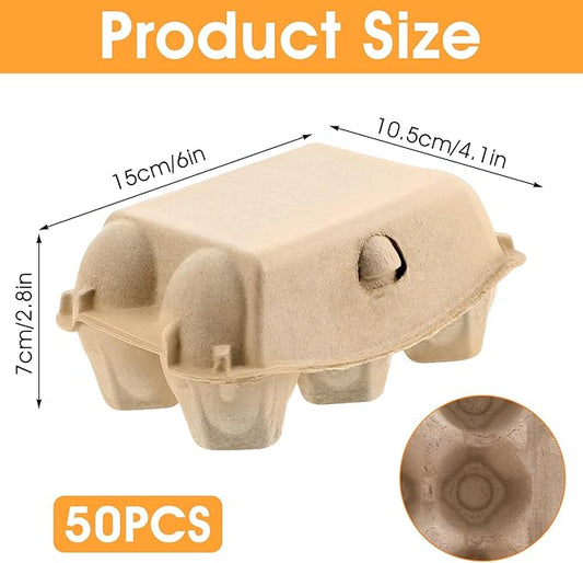 50 Pack Bulk Empty Egg Cartons,6 Count Blank Natural Pulp Half Dozen Egg Cartons, Reusable Cardboard Eggs Carton Storage Containers for Kitchen, Farm, Picnic, Travel