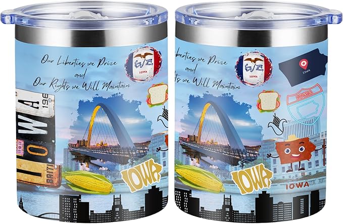 12oz Coffee Mug Iowa State Insulated Coffee Cups, United States Map Travel Mug Landmark, Birthday Gifts Cute Mugs with Lid and Straw Mothers Day Gifts