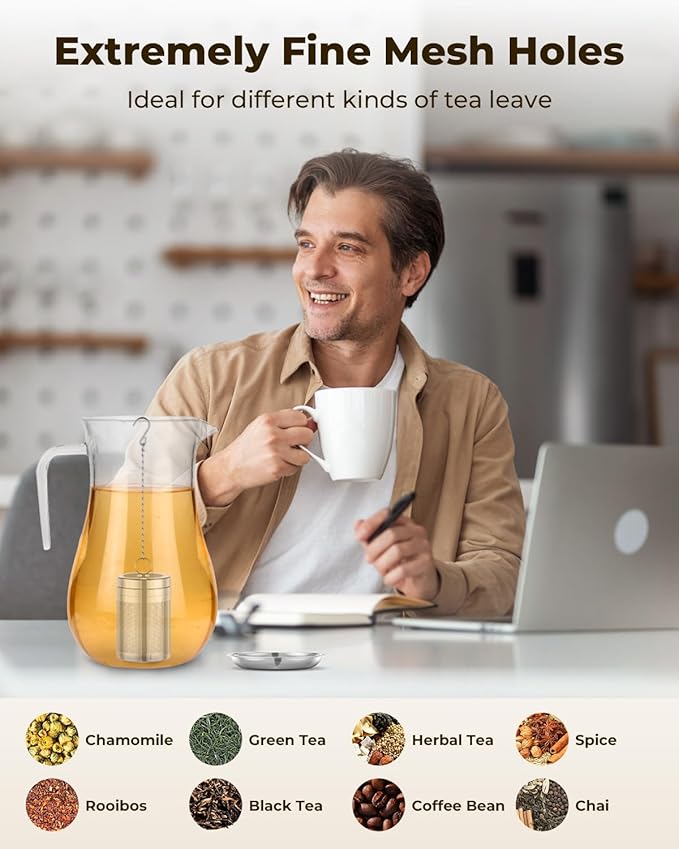 House Again 2 Pack Tea Strainers for Loose Tea, Extra Fine Mesh Tea Infuser, Updated Slim Threaded Lid & 304 Stainless Steel, Tea Ball Filter Bags Diffusers, Loose Leaf Tea Steeper for Brew Spices