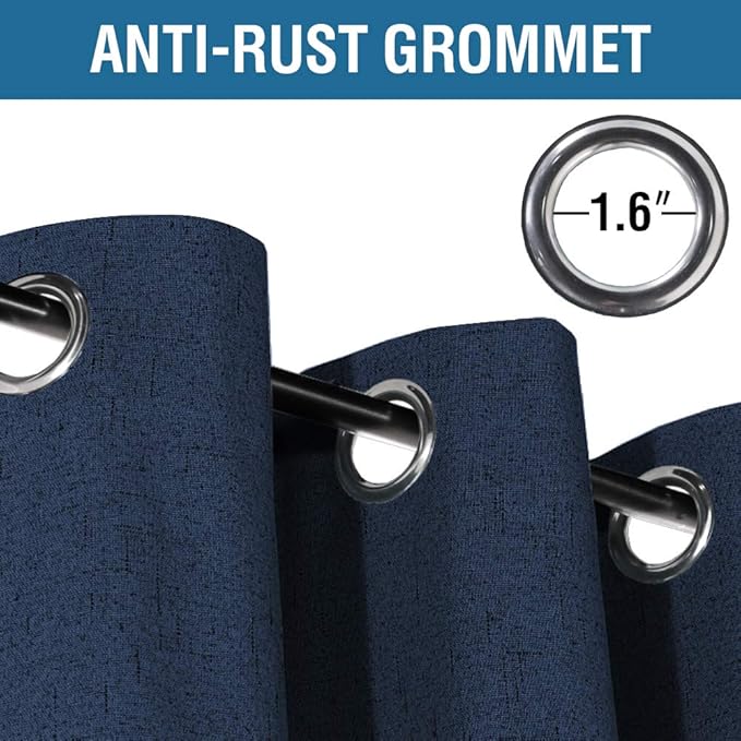 H.VERSAILTEX 100% Blackout Curtains for Bedroom 96 Inches Long Grommet Linen Face Full Light Blocking Curtain Drapes for Living Room Thermal Linen Look Curtains 2 Panels Set, 52" W x 96" L, Navy