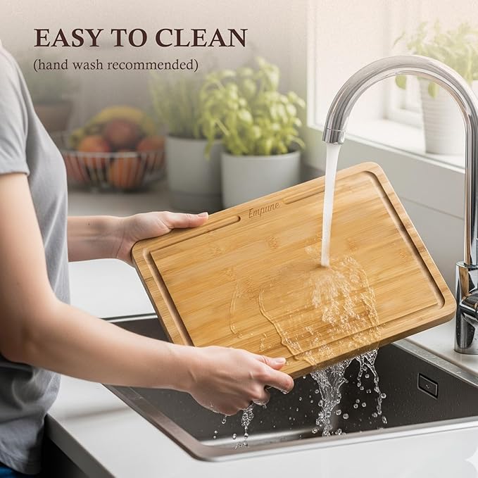 Empune Bamboo Cutting Board Set, Wood Cutting Boards for Kitchen with Holder Wooden Chopping Board for Meal Prep & Serving, Natural Bamboo