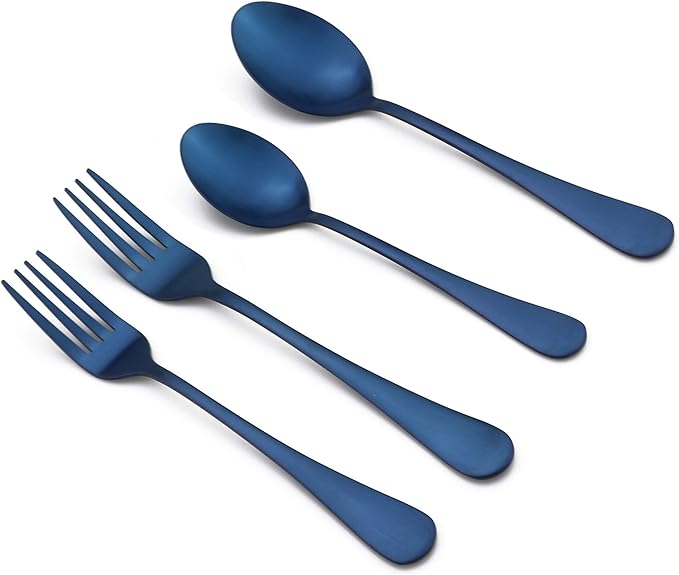 20-Piece Stainless Steel Flatware Set, Matte Finish Blue, Service for 4