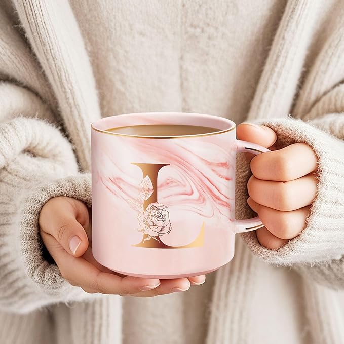 Personalized Gifts for Women Coffee Mug, Initial Customized Gift Monogrammed A-Z Coffee Mug 12 OZ, Christmas Anniversary Birthday Gifts for Women Mom Grandma Friend Sister Wife(L)