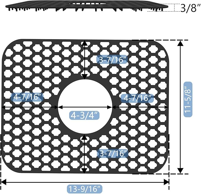 2 Pack Silicone Sink Protector for Kitchen Sink Bathroom, 13.58"x 11.6" Heat-resistant Sinks Mat, Non-Slip and Durable Sinks Protectors Silicone, Center Drain (Black)