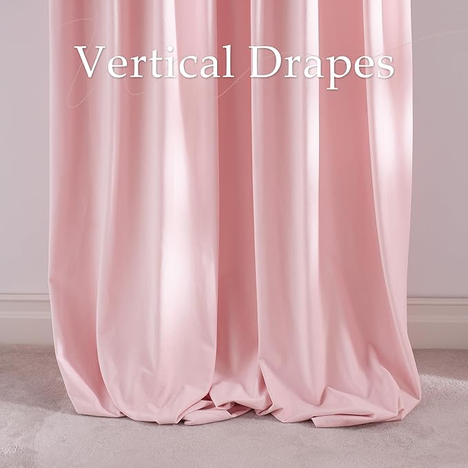 NICETOWN Baby Pink Velvet Room Darkening Curtains 96 inch Long, Noise Reduction 3-1 Hanging Options Design Soft Luxury Window Drapes for Living Room, W52 x L96, 2 Panels