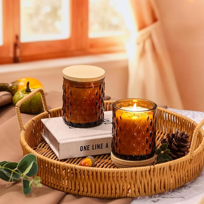 2 Pack Sandalwood Scented Candles for Home Decor, 6.5oz Natural Soy Wax Aromatherapy Jar Candles, Housewarming Gift for Women