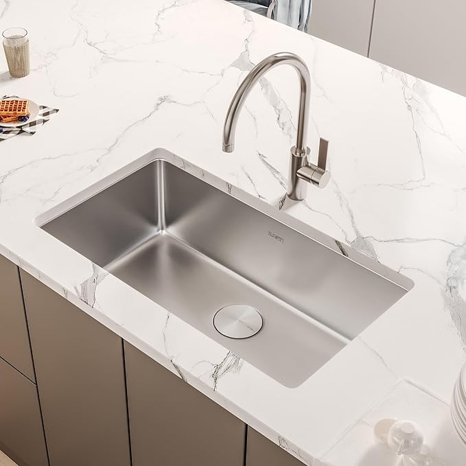 Ruvati 31-inch Undermount Kitchen Sink - 16 Gauge Stainless Steel kitchen Sink Single Bowl with Brushed Finish hides scratches, Easy-to-Clean Undermount Sinks - RVM5931