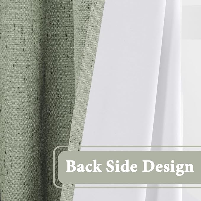 H.VERSAILTEX 100% Blackout Curtain for Bedroom 84 Inches Long Grommet Linen Face Full Light Blocking Curtain Drape for Living Room Thermal Insulated Linen Look Curtain 1 Panel, 52" W x 84" L, Sage