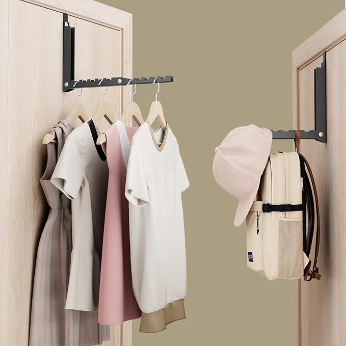Over The Door Hooks, Small Space Double Folding Portable Over The Door Drying Rack for Laundry, Bathroom, Bedroom, Travel Storage and Drying (2Pack,Black)