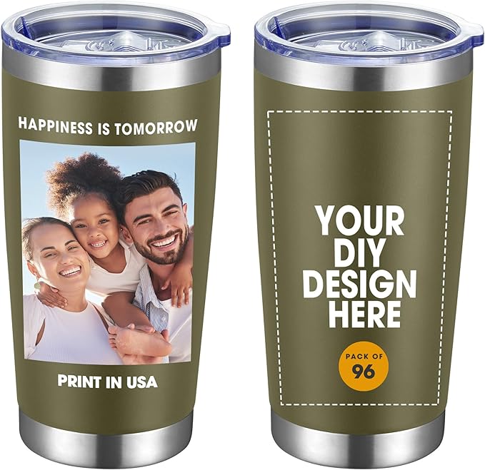 Personalized Coffee Tumbler Print in USA 20oz Stainless Steel Double Wall Insulated Coffee Cup With Text Photo Logo