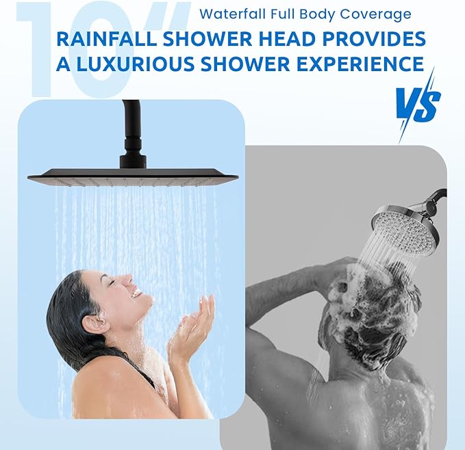 Ryamen Upgraded Dual Shower Heads Combo, 10 inch Filtered Shower Head with Handheld, 3-Way Rain Shower Head with Filters, 7 Settings Handheld Spray, High Pressure, Height Adjustable (Black)