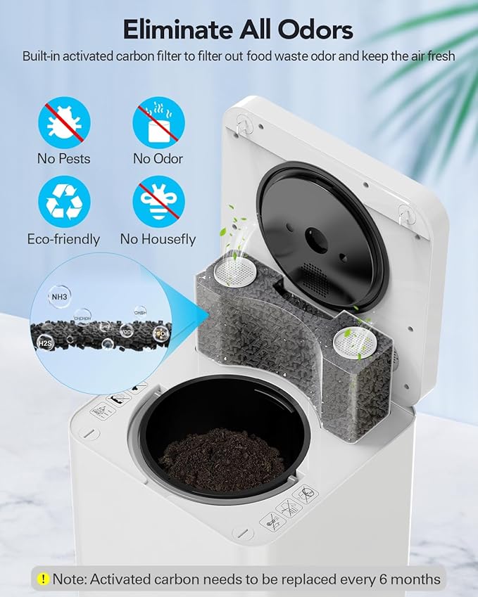 EC03 Electric Composter for Kitchen Indoor, 5.2L 3-in-1 Large Countertop Compost Bin, Drying/Grinding/Composting, Odorless Food Waste Compost Machine with Auto-Clean & Smart Sensor LED Displa