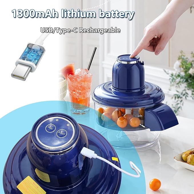 Electric Grape Peeling Machine Automatic Garlic Peeler Machine, with Storage Bag and Cleaning Tools, Rechargeable Home Kitchen Aid Peeler Small Commercial Fruit Skin Remover Tool (BLUE)