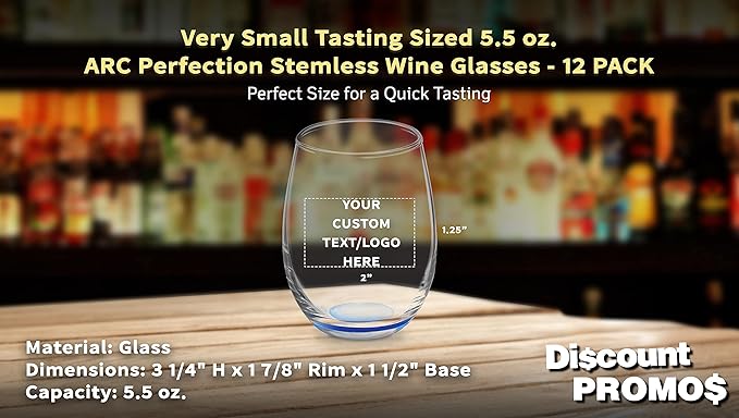 Custom Stemless Wine Glasses by ARC 5.5 oz. Set of 12, Personalized Bulk Pack - Perfect for Hotel, Bar, Restaurant or Lounge - Blue