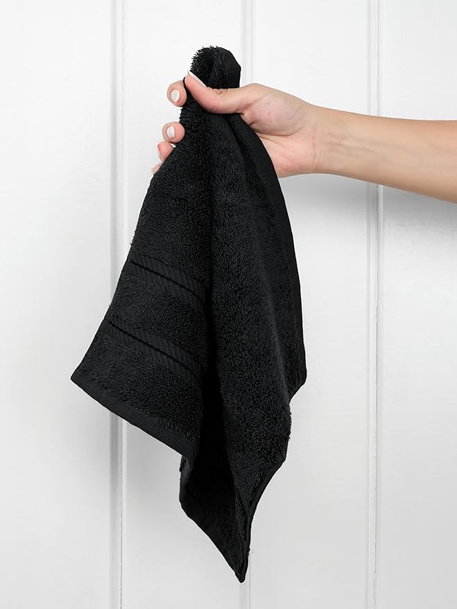 American Soft Linen Luxury Washcloths for Bathroom, 600 GSM 100% Cotton 4 Piece Turkish Wash Cloth Set, 13x13 in Soft Rags for Body and Face, Black Washcloths