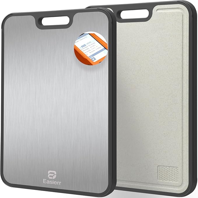 Extra Large Titanium Cutting Board for Kitchen with Juice Groove, Versatile for Chopping, Serving, Bread, Meat, Veggies, Pure Titanium and Wheat Straw PP, 17 x 12 inch