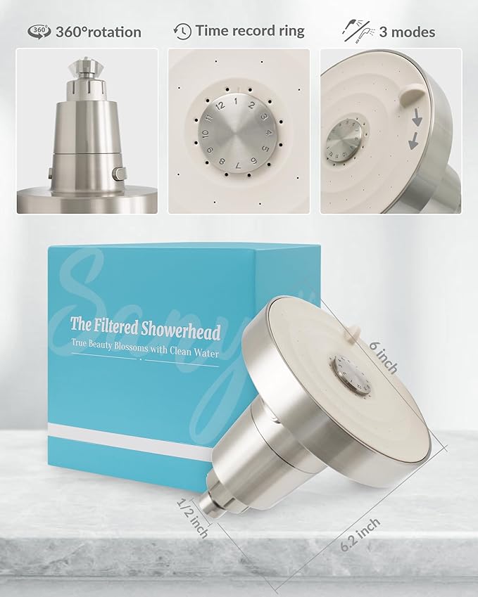 Filtered Shower Head for Hard Water, Removes Chlorine & Heavy Metals, KDF-55 Filter for Healthier Hair & Skin, Protects Colored Hair, High Pressure, Dermatologist Recommended(BNP)
