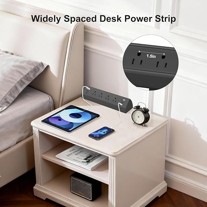 Desk Clamp Power Strip with 40W Total Fast Charging Station, 4 PD 20W USB C Ports, 4 AC Outlets, 1875W Surge Protectors, 6.5 FT Flat Plug Desk Clamp Power Strip Fit 1.9" Tabletop Edge