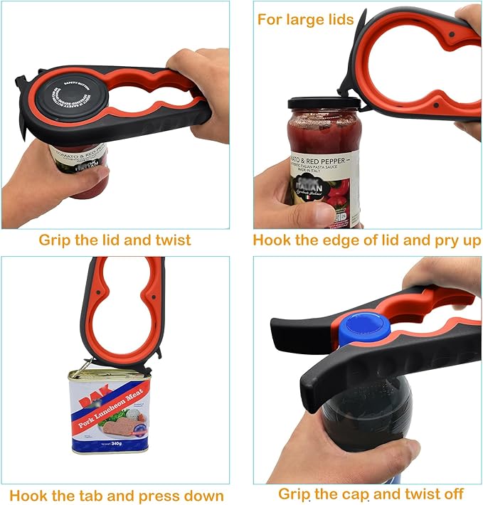 Otstar Latest Jar Opener for Seniors with Arthritis, Weak Hands, Multi-function Bottle Opener with Non Slip Rubber Jar Opener Gripper Pad and Corkscrew Wine Opener