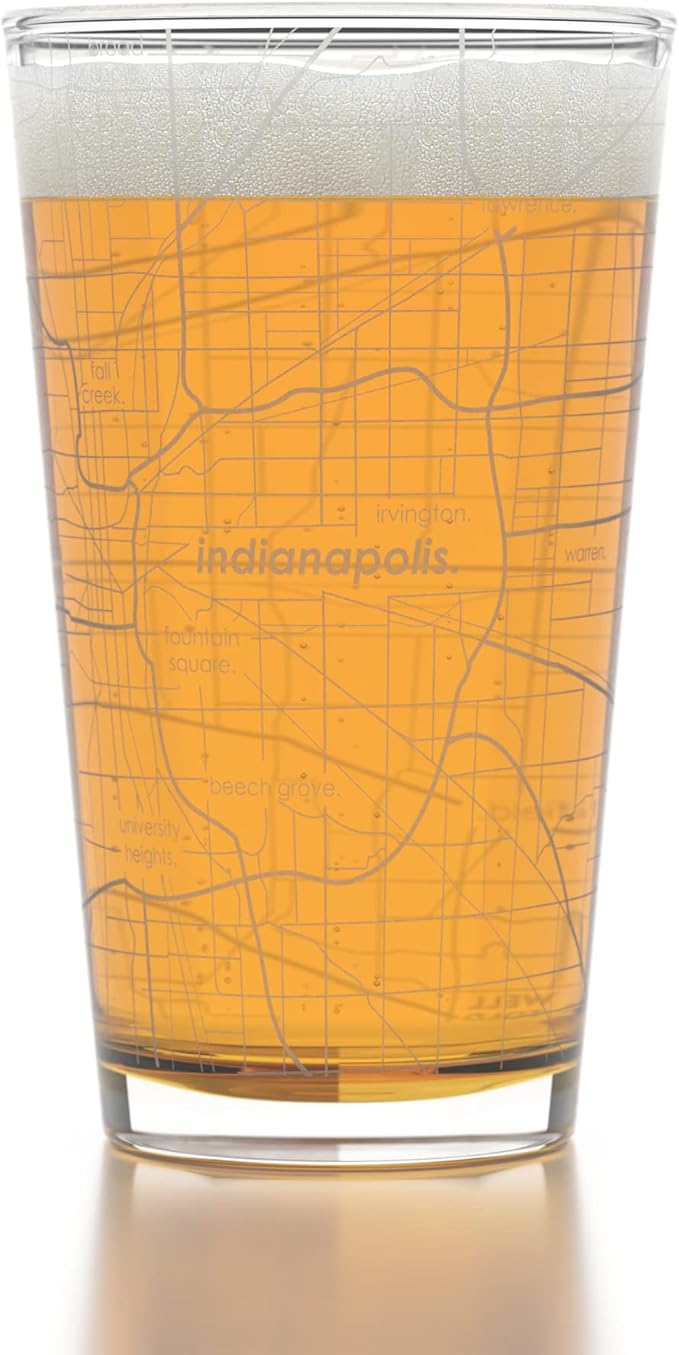 Well Told Engraved Indianapolis Indiana Map Pint Glass, Etched Beer Gift (16 oz, Clear) City Map Pint, Custom City Glassware, Gifts For Beer Lovers