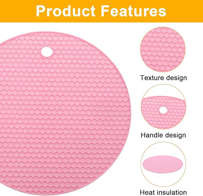uxcell 4pcs Silicone Jar Opener Pads, 17.5cm/7" Texture Can Opener Multipurpose Round Bottle Lid Opener Non-Slip Coasters for Weak Hands Seniors Children, Pink