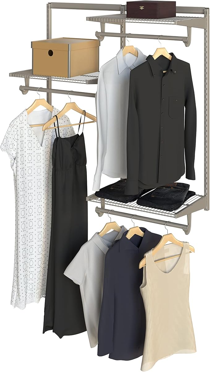 Closet Culture by Knape & Vogt Culture 4 Ft. Steel Closet Organization System with, 3 Champagne Nickel Wire Shelves