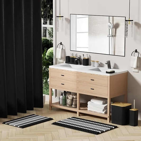 Bathroom Accessory Set - 25PC Bathroom Sets with Shower Curtain and Rugs, Black Bathroom Set, Bathroom Accessories Set, Shower Curtain Sets with Rugs, Bathroom Trash Can & Soap Dispenser