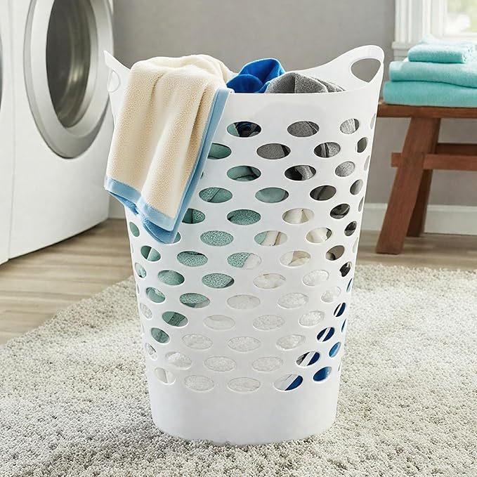 (3 Pack) Plastic Round Laundry Hamper, White - 2.2 Bushel Capacity, Lightweight & Durable with Carrying Handles for Home, Dorm, Bedroom, Apartment & Bathroom