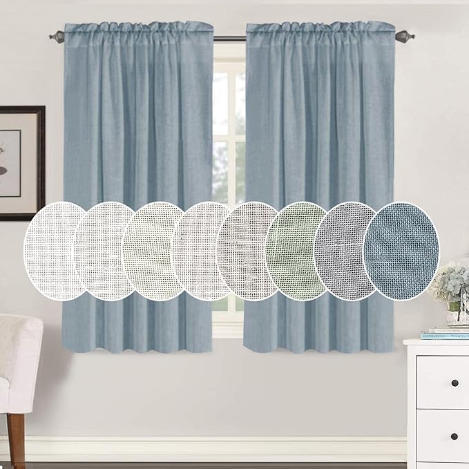 H.VERSAILTEX Light Filtering Linen Textured Curtains for Living Room Window Treatment Natural & Durable Privacy Added Draperies/Drapes/Panels/Treatment, Rod Pocket (2 Pack, 52 by 54 Inch, Stone Blue)