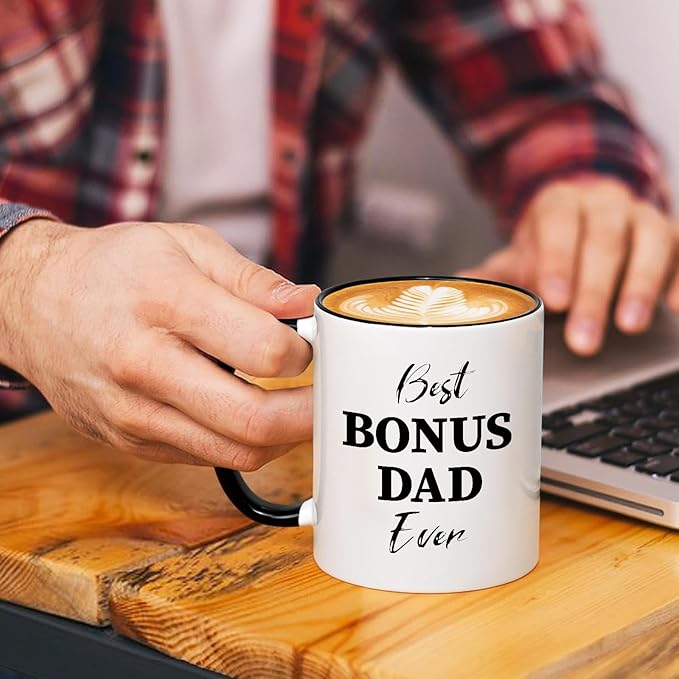 Bonus Dad Gifts, Best Bouns Dad Ever Coffee Mug, Fathers Day Gift Birthday Gift for Men Him Husband from Kids Wife, 11Oz