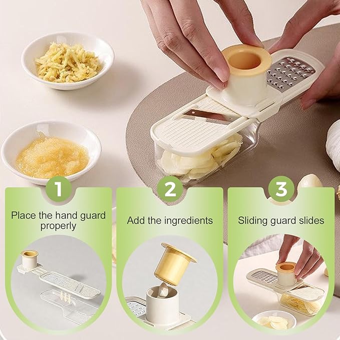 Multifunctional Garlic Grinder & Mandoline Slicer,2025 New Mini Ginger Garlic Grinding Planer Chopper Hand Press Vegetable Mandoline Cutter Tool with Container (Green/2PCS)