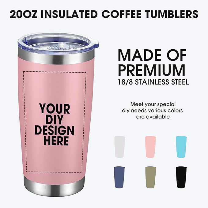 Personalized Custom Tumbler Print in USA 20oz Stainless Steel Coffee Cup with Lid & Straw Double Wall Insulated Tumbler with Colorful Text Logo Photo
