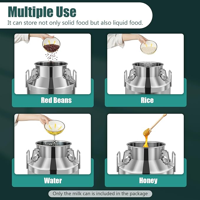 Milk Can Stainless Steel Containers with Lids Old Fashion Milk Jug Metal Bucket with Practical Handles, Sealed Bucket for Milk Water Wine Honey Oil Rice Tea Beans Grains (60L/15.85Gal)