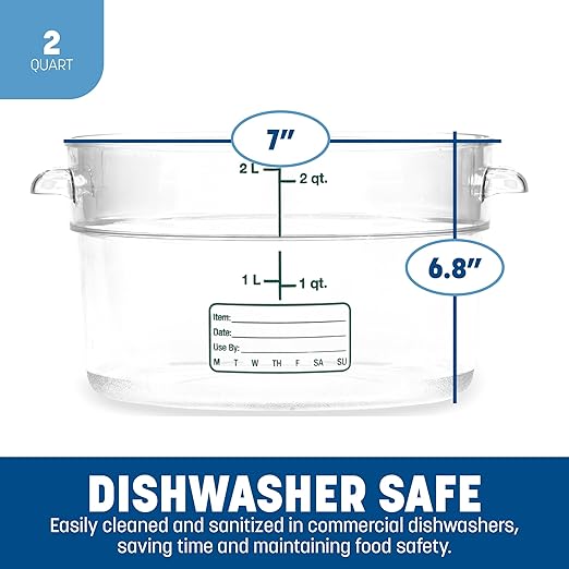 Carlisle FoodService Products Storplus Round Food Storage Container with Stackable Design for Catering, Buffets, Restaurants, Polycarbonate (Pc), 2 Quart, Clear