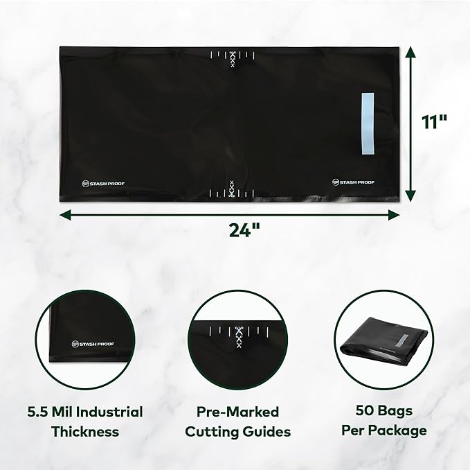 Vacuum Seal Bags 11" x 24" (50 Count) 5.5 Mil (Black and Black) - BPA Free Commerical Grade Food Saver for Storage, Sous Vide, and Meal Prep Sealer Bag