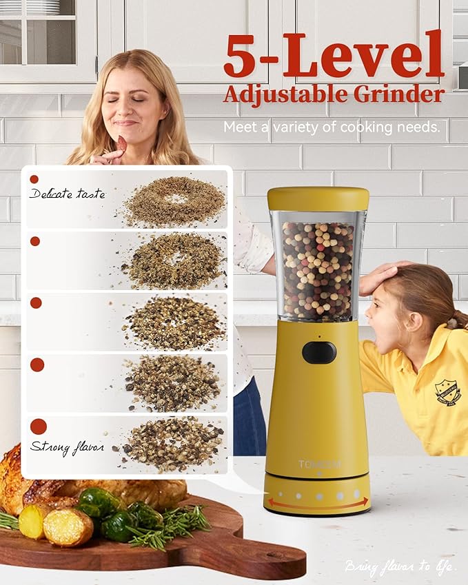 Electric Salt and Pepper Grinder Set with Storage Base, Stainless Steel Rechargeable Salt and Pepper Grinder Set with 4.5 oz Large Capacity, 1.8" Wide Mouth, Adjustable Coarseness, Ideal for Kitchen
