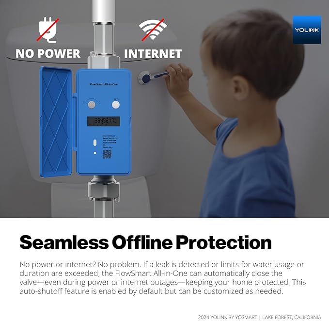 YoLink FlowSmart All-in-One: Smart Water Meter & Shutoff for 0.5'' Pipes, NSF Certified, Real-Time Leak Detection, App-Controlled, 10+ Year Battery, YoLink Hub Included – YS5018