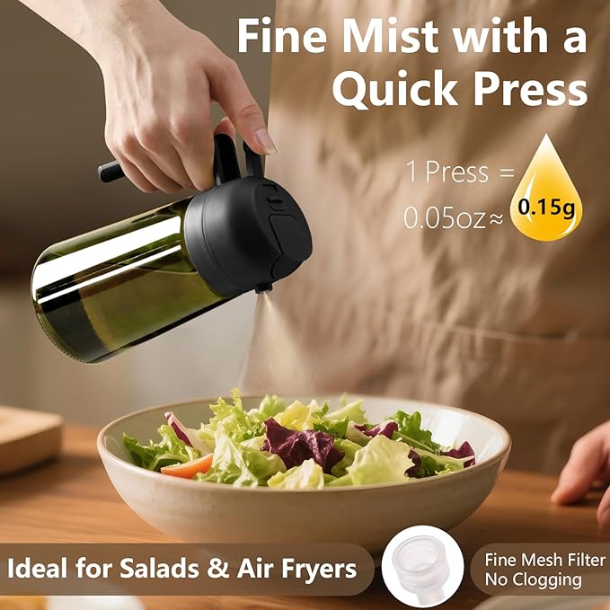 Olive Oil Dispenser and Oil Sprayer – 16oz/470ml Glass Light-Proof Oil Pourer for Kitchen, Air Fryer, Cooking, Salad, and BBQ