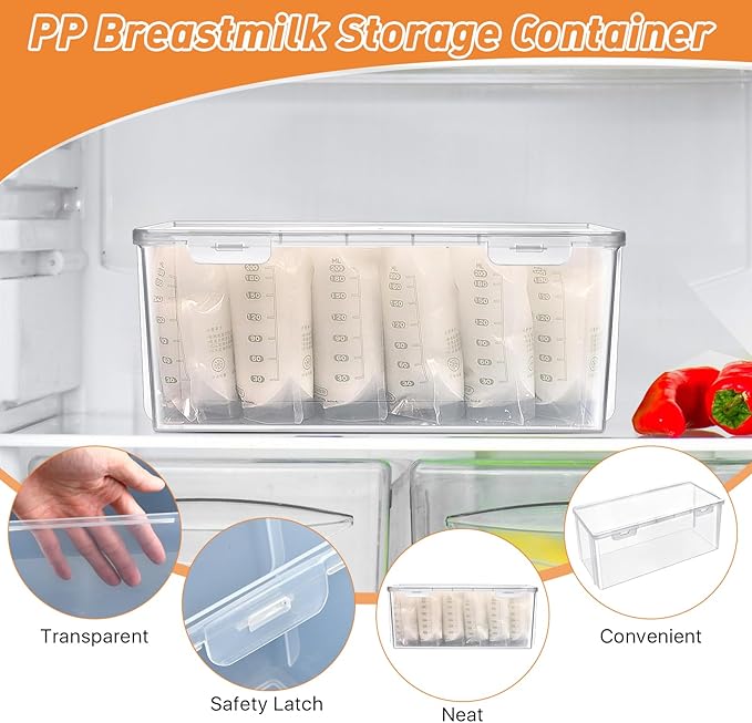 2 Pcs Reusable Plastic Milk Storage Containers for Fridge, Clear Refrigerator Organizer and Freezer Storage Bins