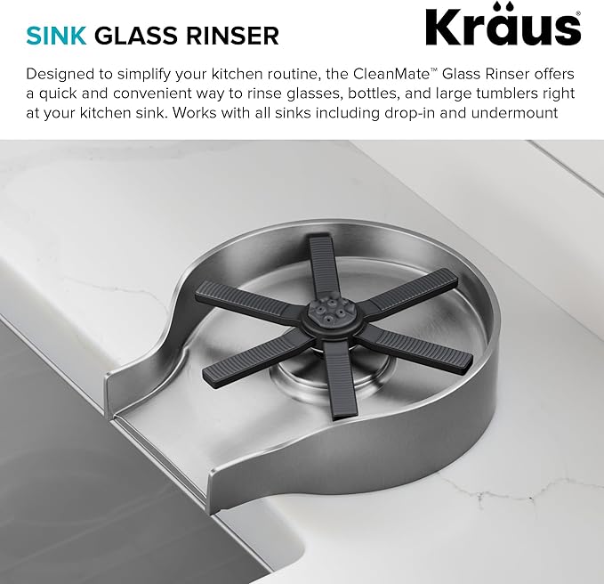 KRAUS CleanMate Glass Rinser for Kitchen Sink in Spot-Free Stainless Steel Color Finish, KGR-500SFS