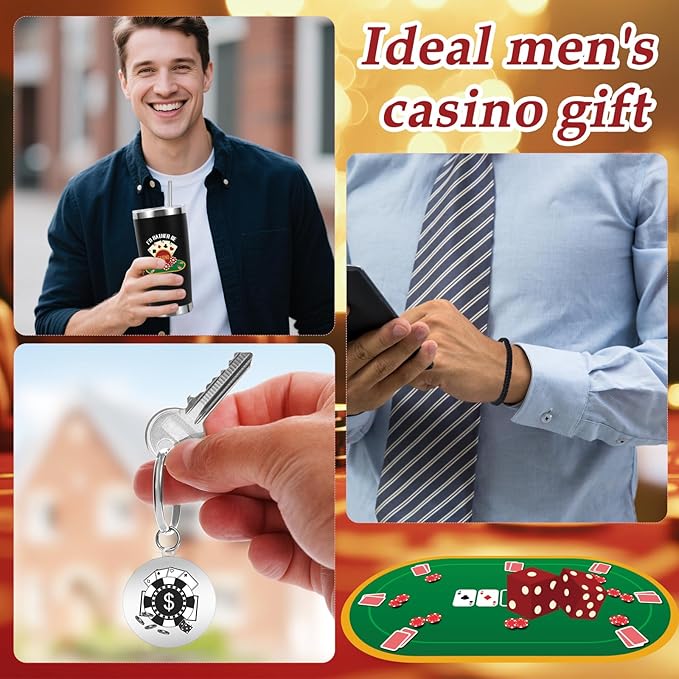 Gambling Gifts, Casino Gifts for Men Include 20 oz Casino Stainless Steel Tumbler Funny Socks Keychain Lucky Bracelet Slot Machine Gift for Christmas Birthday Party