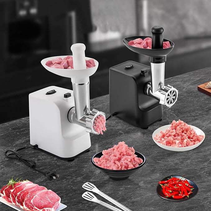 Meat Grinder, 1000W Electric Grinder For Meat with Attachments, Stainless Steel Sausage Maker Machine Kubbe Kit with 3 Grinding Plates Automatic Meat Grinder for Home & Kitchen (White)