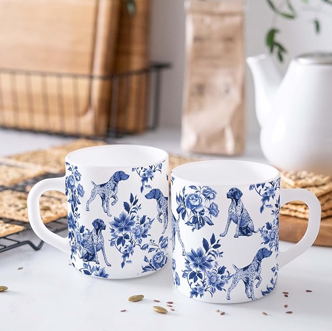 Pointers Blue French Toile Mug Cup, German Shorthaired Pointer Lover Gifts for Women, Blue Chinoiserie Toile Coffee Cup for Pointer Mom, Dog Lovers Tea Coffee Mug Birthday Gifts for Dog Owners