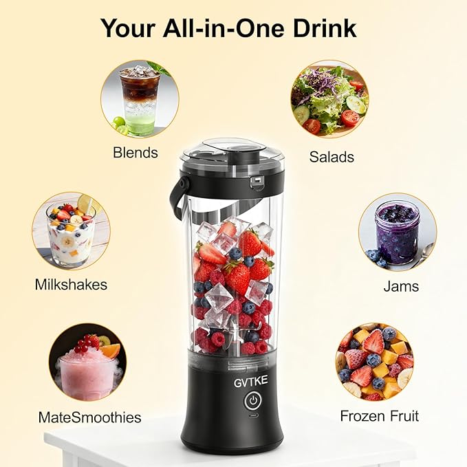 Portable Blender Dual Mode 18000RPM 20Oz Blending Cup Ice Crushing Smoothie Frozen Fruit Mini For Home Gym Travel(Black)
