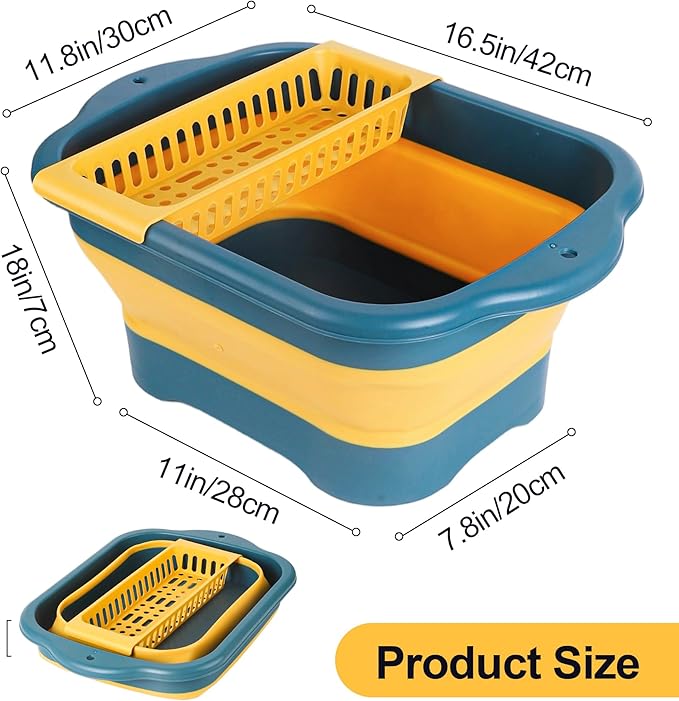 Collapsible Dish Basin Colander for Kitchen,Portable Bucket Camping Sink 2.9 Gallon (11L) (Blue)