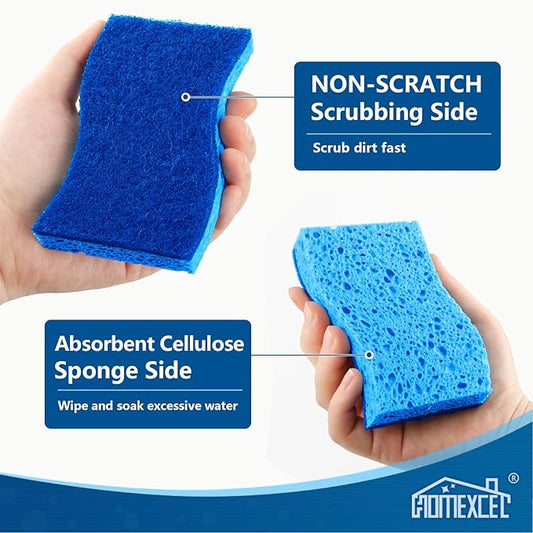 HOMEXCEL Sponges Kitchen 24pcs Non-Scratch for Dishes, Blue Scrub Cleaning Sponge for Non-Coated Cookware, Dishes, Pots, Pans, Dual Sided Dish Sponge for Kitchen, Household, Bathroom